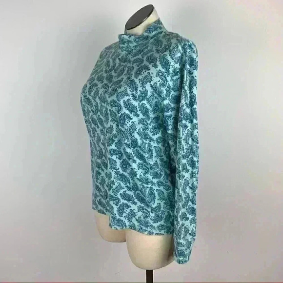 Lands end womens long sleeve top size L blue Paisley mock neck - Picture 5 of 9